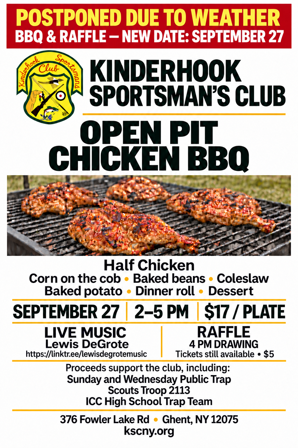 Kinderhook Sportsman's Club Chicken BBQ Flier
